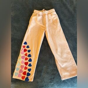 Mini boden heart appliqué sweatpants in light pink color size 7-8T girls